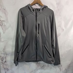 Hylete Jacket Mens Large Gray Black Full Zip Lightweight Synch Hooded Hoodie